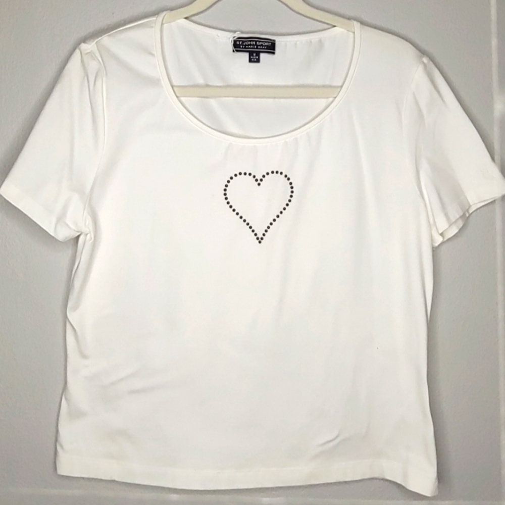 St. John SPORT Beaded Heart T-shirt M